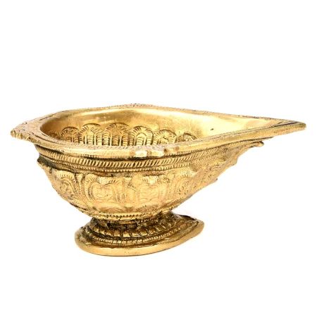 Brass Engraved Handmade Oil Lamp, Indian Diya